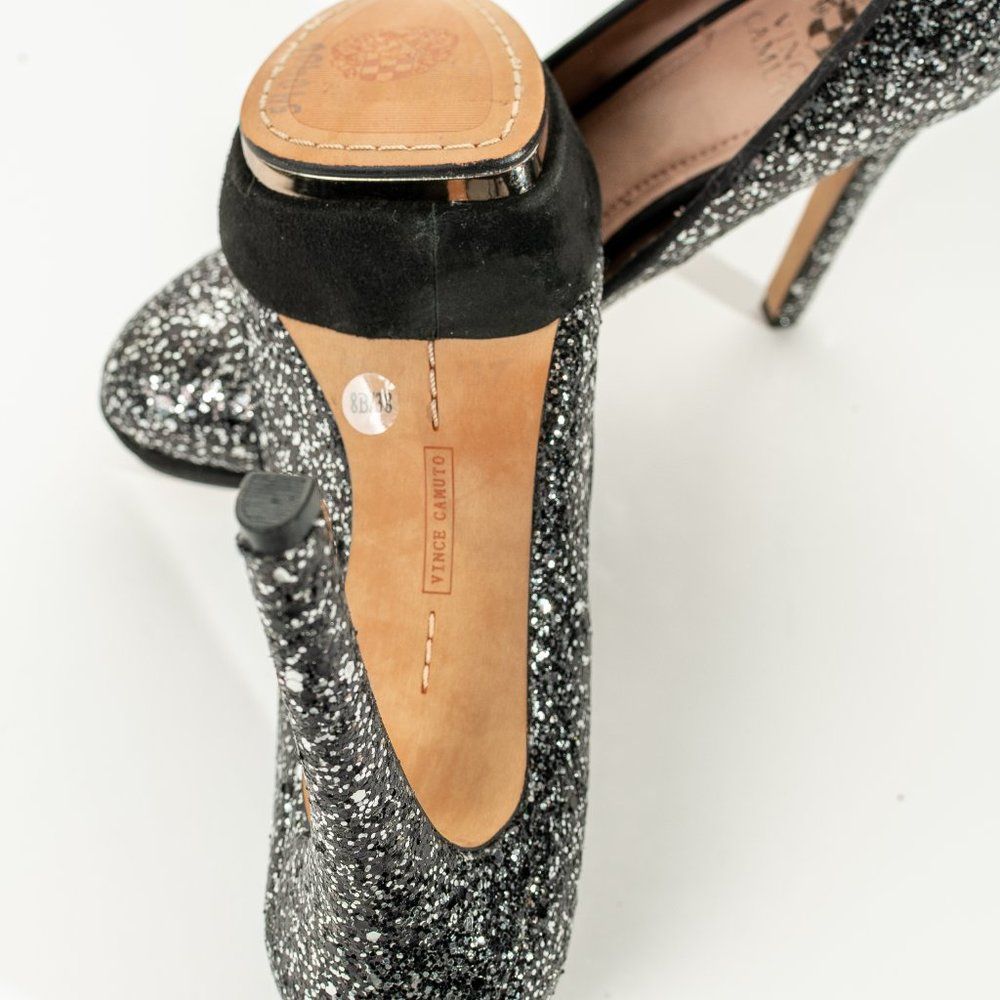 Vince Camuto Silver Glitter Accents Platform Heels Size 8B/38 - Picture 7 of 9